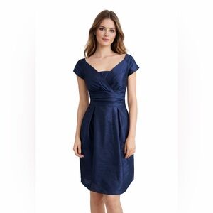 Alfred Sung V-neck Navy Taffeta Fit & Flare - Size 10